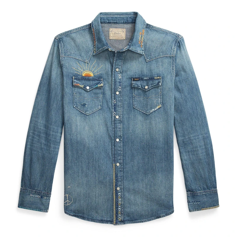 Men's Embroidered Denim Western Shirt