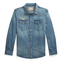 Men's Embroidered Denim Western Shirt