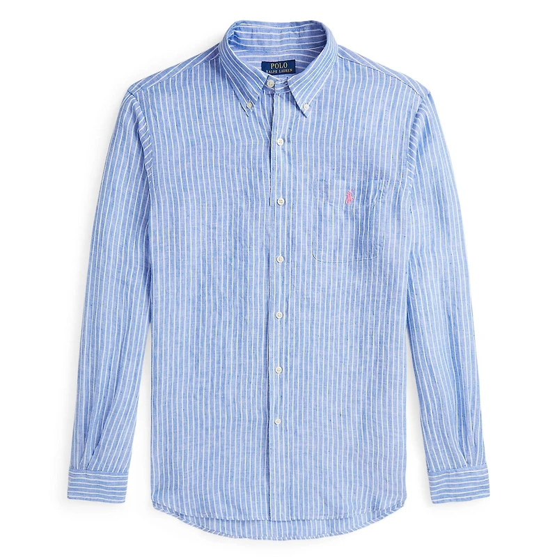 Men's Classic Fit Striped Linen Shirt