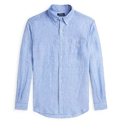 Men's Classic Fit Striped Linen Shirt