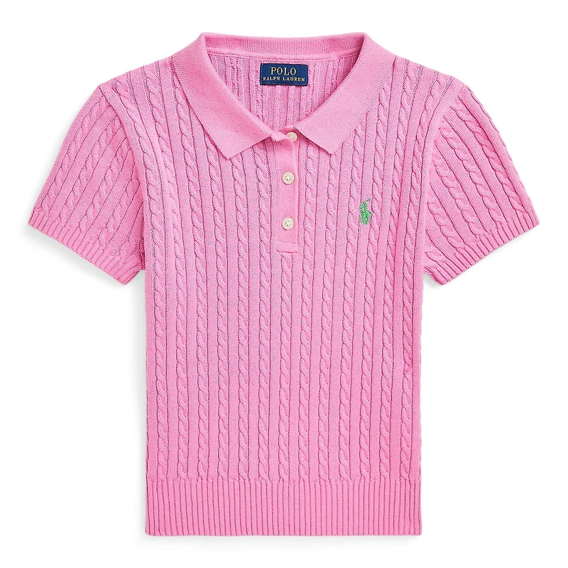 Junior Girls' [7-16] Mini-Cable Cotton Polo Sweater