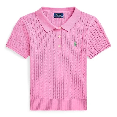 Junior Girls' [7-16] Mini-Cable Cotton Polo Sweater
