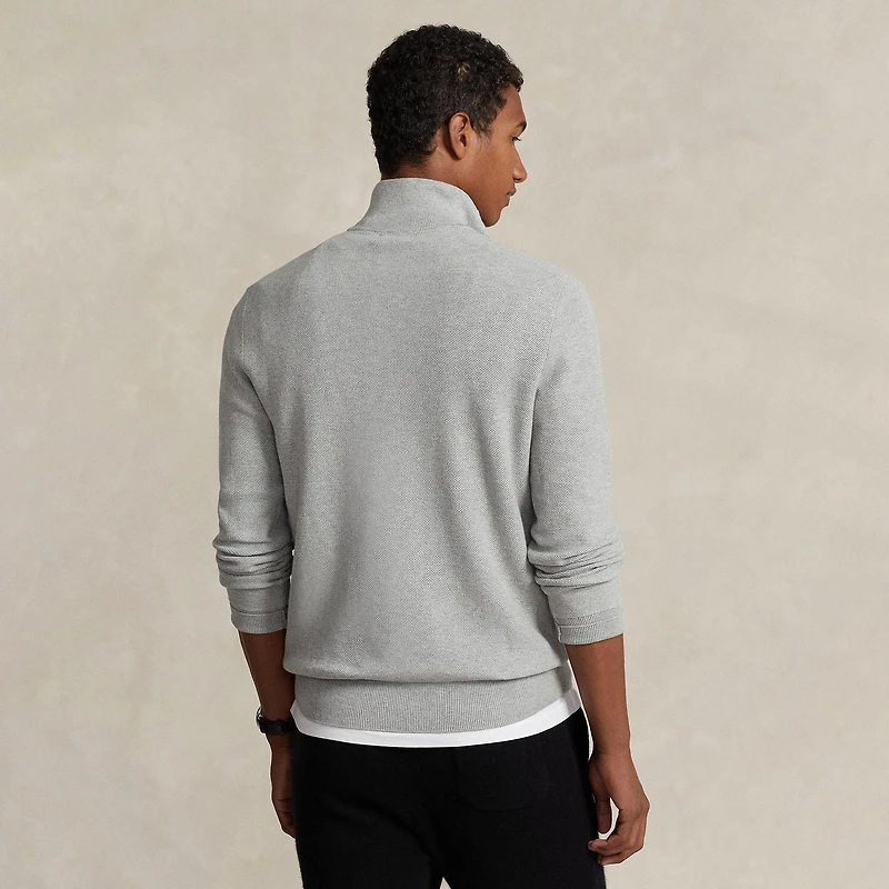 Men's Mesh-Knit Cotton Quarter-Zip Sweater