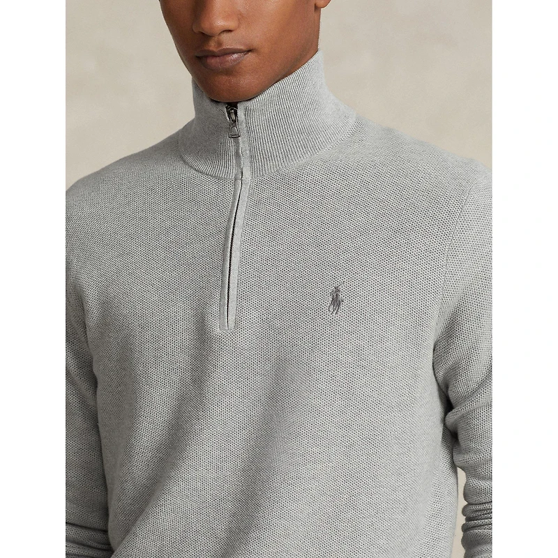Men's Mesh-Knit Cotton Quarter-Zip Sweater