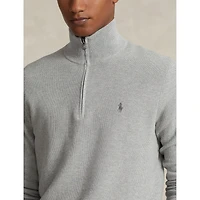 Men's Mesh-Knit Cotton Quarter-Zip Sweater