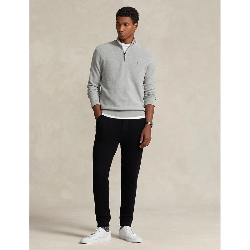 Men's Mesh-Knit Cotton Quarter-Zip Sweater