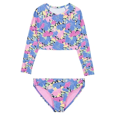 Junior Girls' [7-16] Outline Floral Crop Rashguard Two-Piece Set