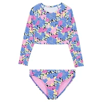Junior Girls' [7-16] Outline Floral Crop Rashguard Two-Piece Set