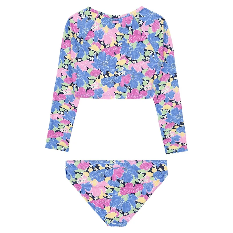 Junior Girls' [7-16] Outline Floral Crop Rashguard Two-Piece Set