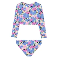 Junior Girls' [7-16] Outline Floral Crop Rashguard Two-Piece Set