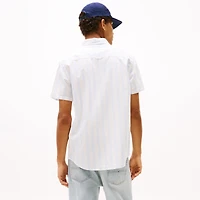Men's Striped Linen-Blend Short Sleeve Shirt