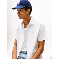 Men's Striped Linen-Blend Short Sleeve Shirt