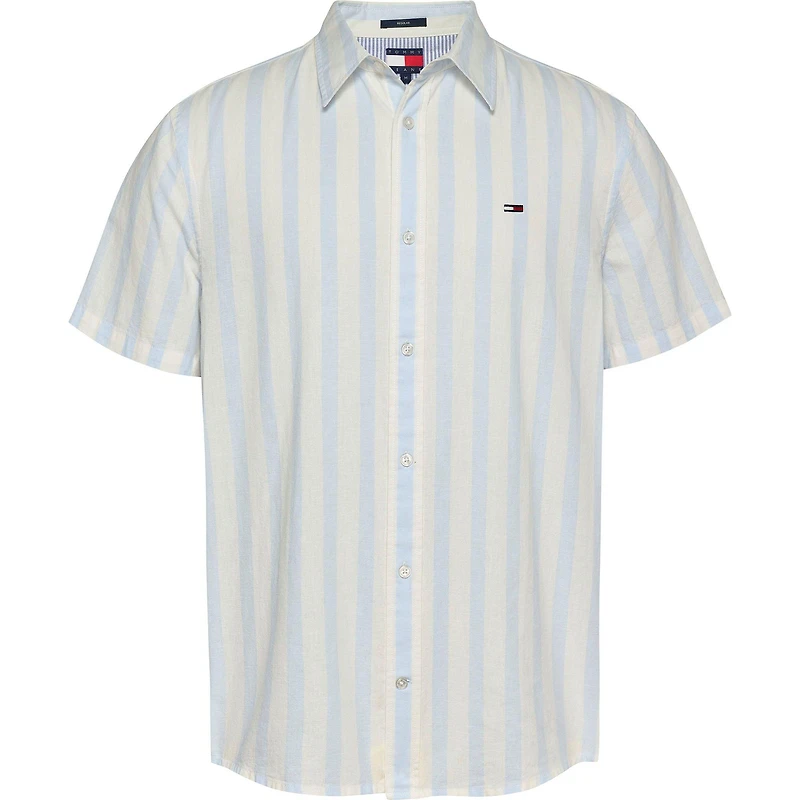 Men's Striped Linen-Blend Short Sleeve Shirt