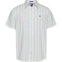 Men's Striped Linen-Blend Short Sleeve Shirt
