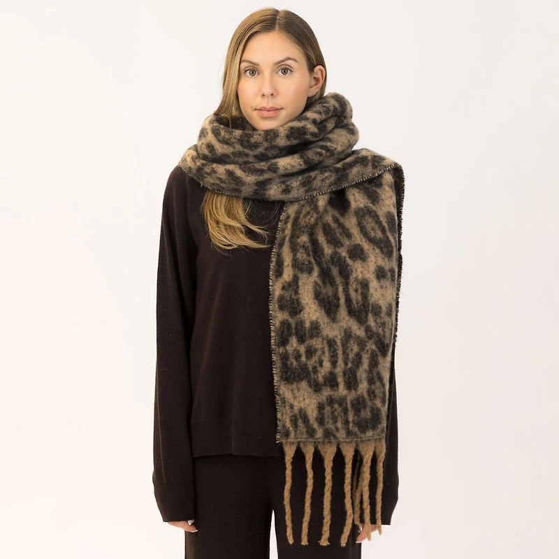 Women's Leopard Tassel Scarf
