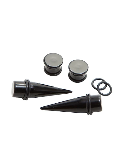 Acrylic Black Taper & Plug 4 Pack