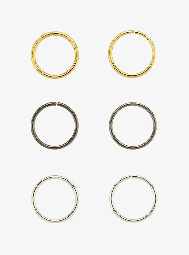 Steel Silver Gold Hematite Seamless Nose Hoop 3 Pack