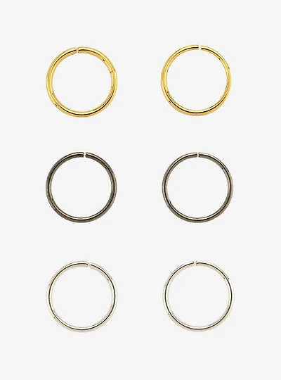 Steel Silver Gold Hematite Seamless Nose Hoop 3 Pack