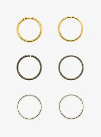Steel Silver Gold Hematite Seamless Nose Hoop 3 Pack