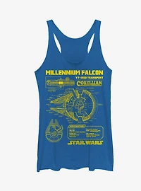 Star Wars Falcon Schematic Girls Tank Top