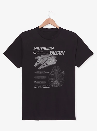 Star Wars The Force Awakens Millennium Falcon Blueprints T-Shirt