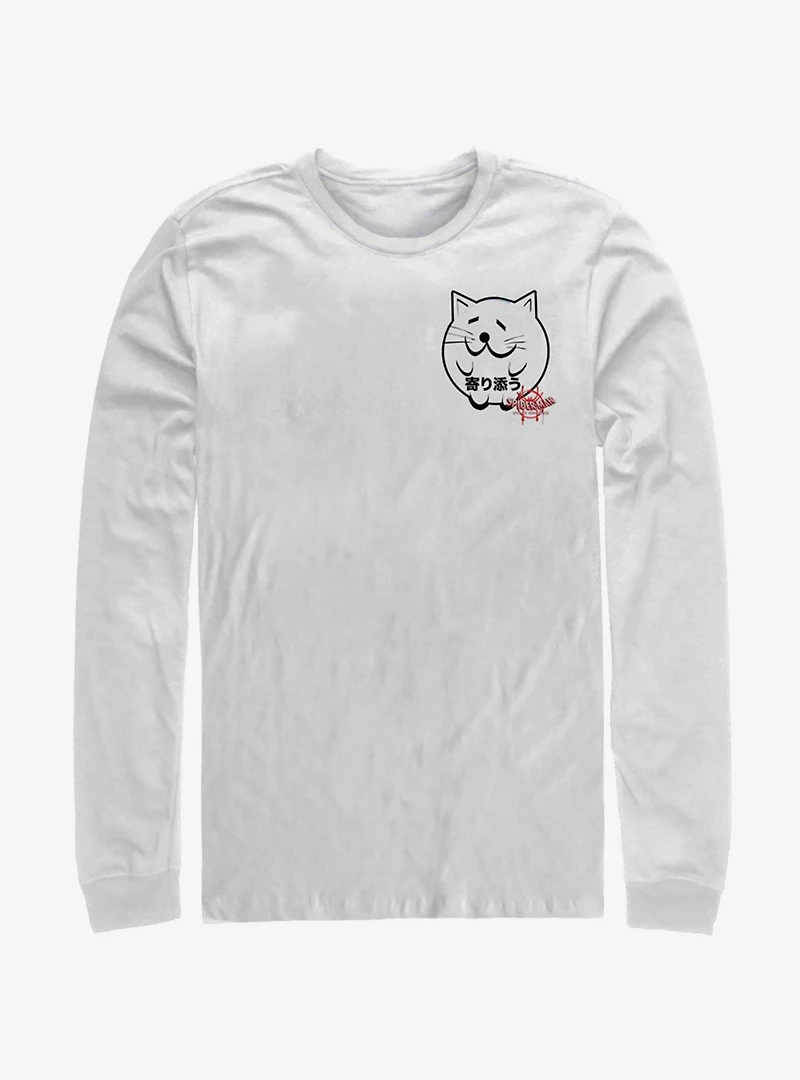 Marvel Spider-Man: Into The Spider-Verse Cat Sticker Pocket Japanese Text Long-Sleeve T-Shirt