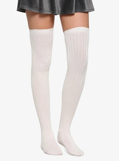 Basic Ivory Over-The-Knee Socks