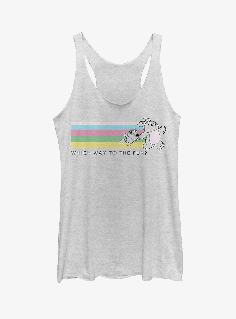 Disney Pixar Toy Story 4 Ducky Bunny Which Way To Fun Womens White Tank Top