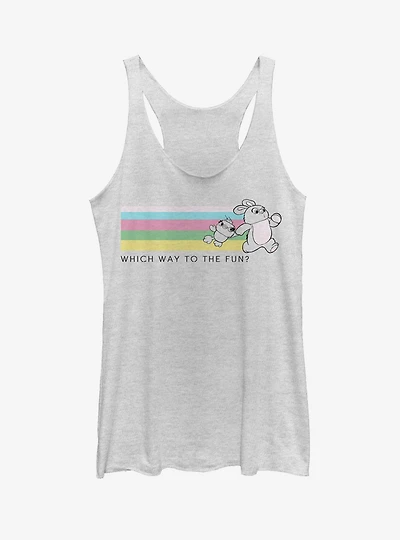 Disney Pixar Toy Story 4 Ducky Bunny Which Way To Fun Womens White Tank Top