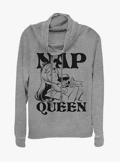 Disney Princess Aurora Nap Queen Cowlneck Long-Sleeve Womens Top