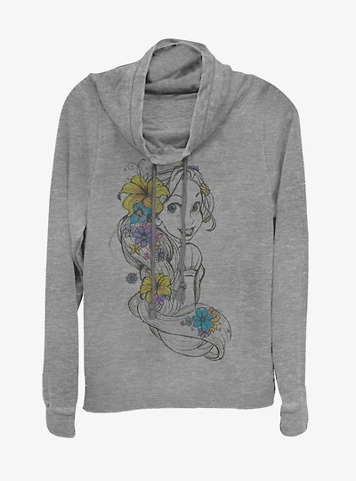 Disney Princess Rapunzel Sketch Cowlneck Long-Sleeve Womens Top