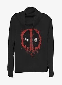 Marvel Deadpool Splatter Icon Cowlneck Long-Sleeve Womens Top