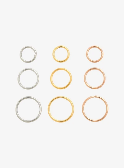 Steel Silver Gold Rose Multi Seamless Nose Hoop 9 Pack
