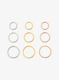 Steel Silver Gold Rose Multi Seamless Nose Hoop 9 Pack