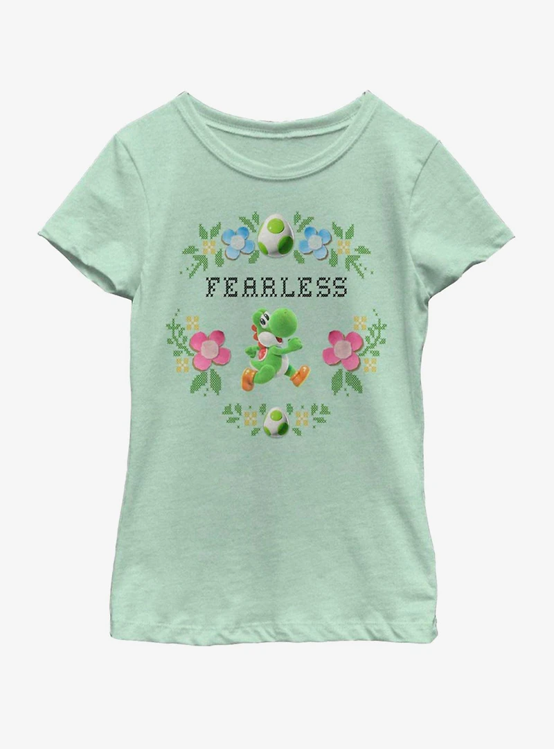 Nintendo Fearless Yoshi Cross Stitch Youth Girls T-Shirt