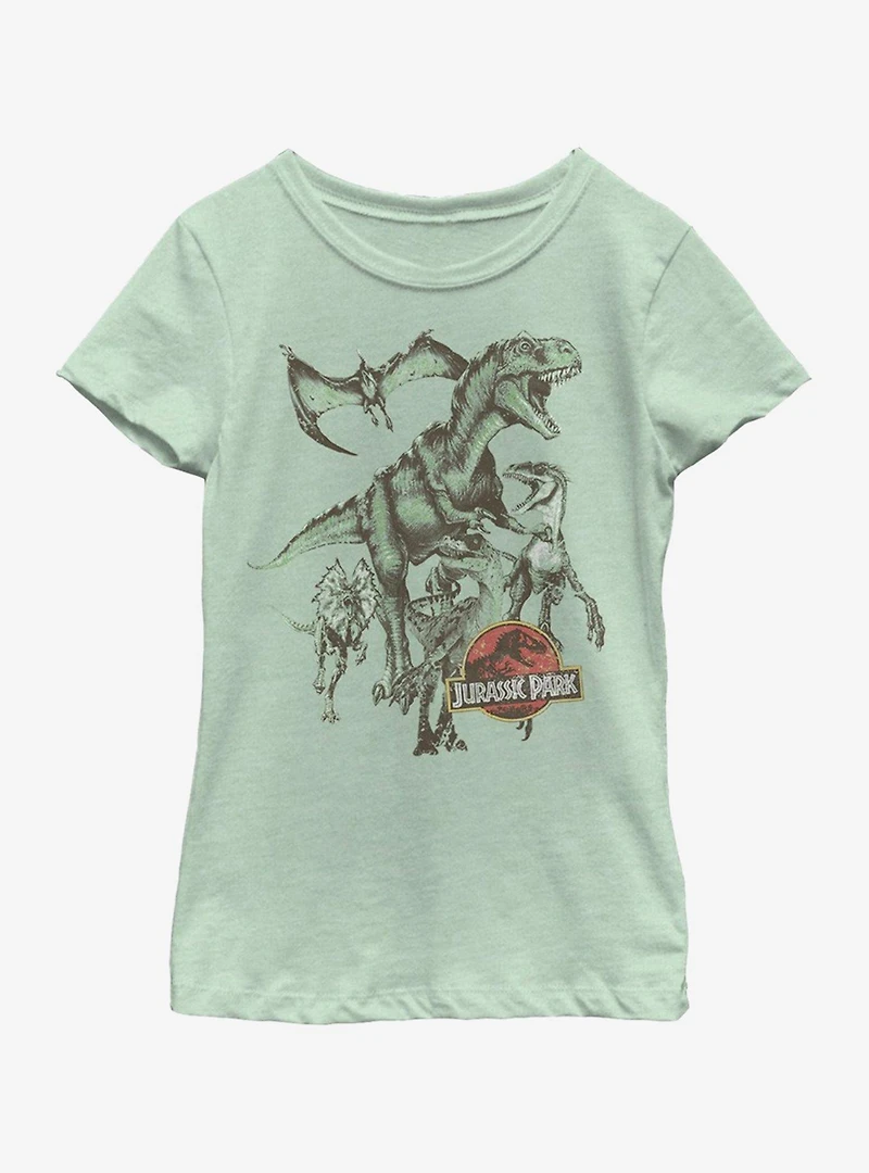 Jurassic Park Dino Retro Group Youth Girls T-Shirt