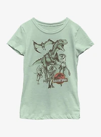 Jurassic Park Dino Retro Group Youth Girls T-Shirt