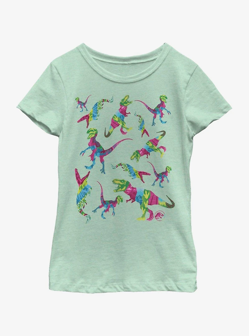 Jurassic Park Colorful Dino Toss Youth Girls T-Shirt