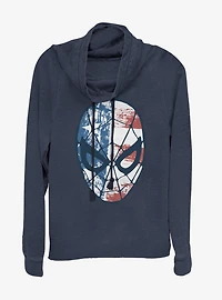 Marvel Spider-Man Spidey Americana Cowlneck Long-Sleeve Womens Top