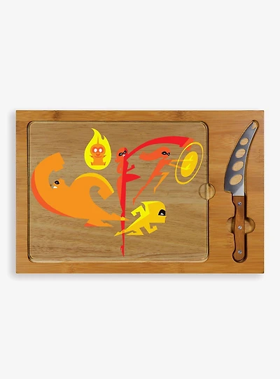 Disney Pixar The Incredibles Glass Top Serving Tray & Knife Set