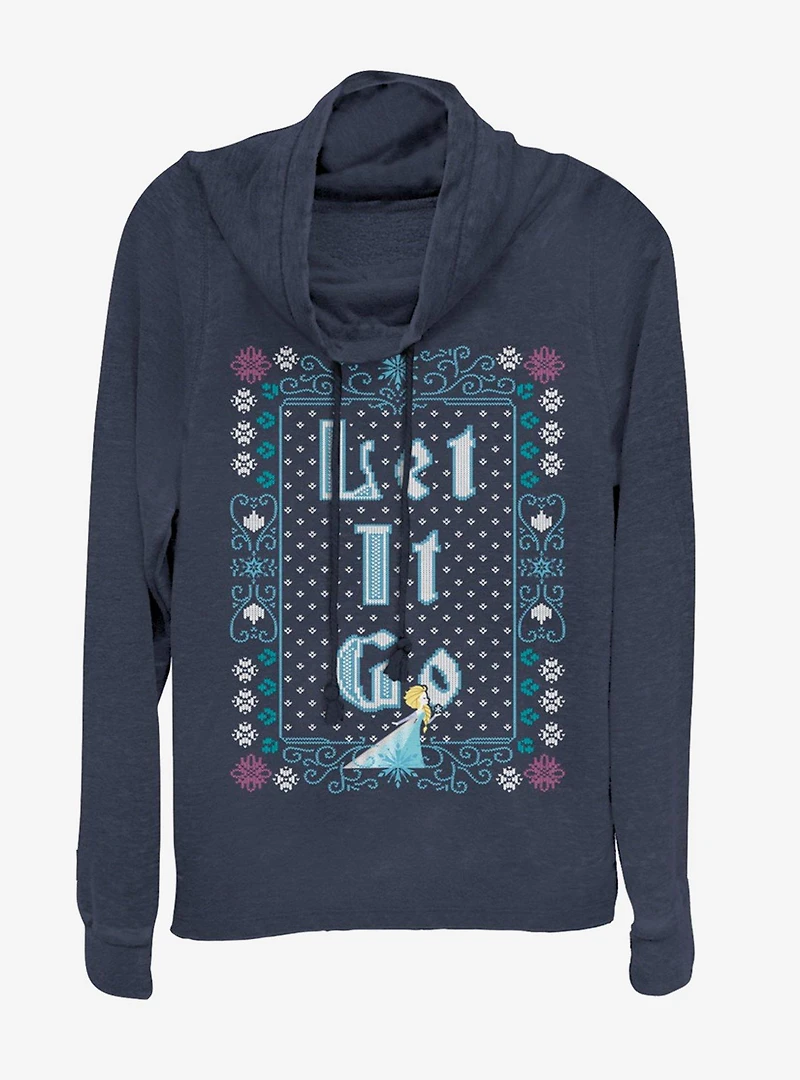 Disney Frozen Let It Go Ugly Sweater Cowl Neck Long-Sleeve Girls Top