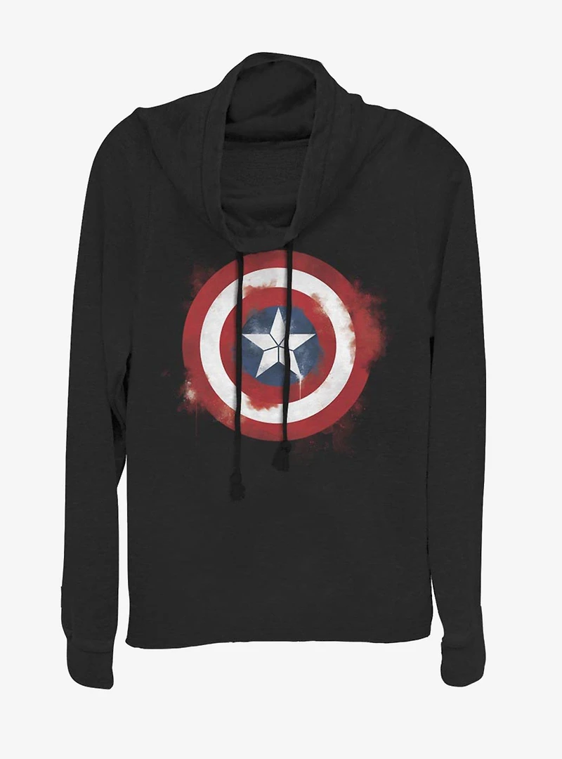 Marvel Captain America Spray Logo Cowlneck Long-Sleeve Womens Top