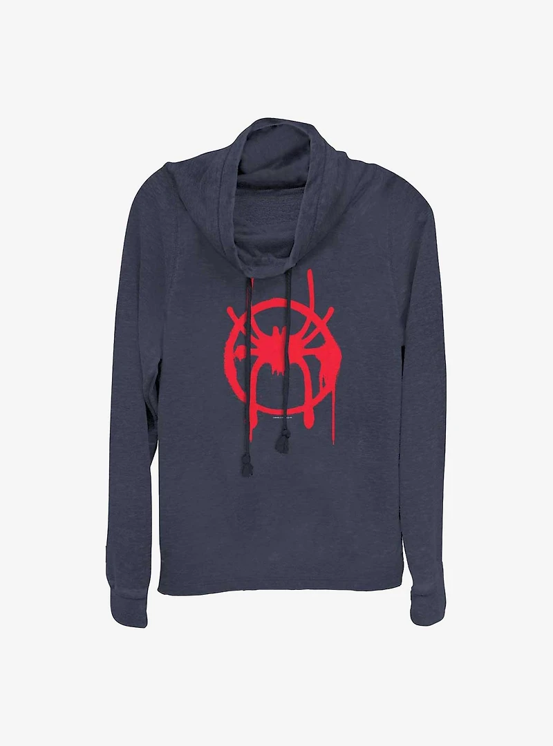 Marvel Spider-Man : Into The Spiderverse Miles Symbol Cowlneck Long-Sleeve Womens Top