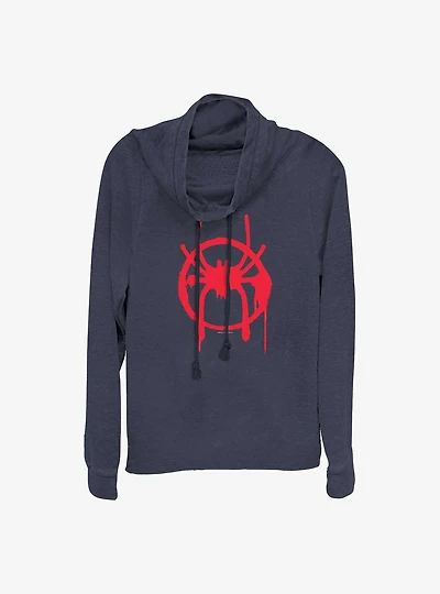 Marvel Spider-Man : Into The Spiderverse Miles Symbol Cowlneck Long-Sleeve Womens Top