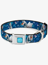 Disney Frozen Olaf Poses Snowflakes Blues Seatbelt Buckle Dog Collar