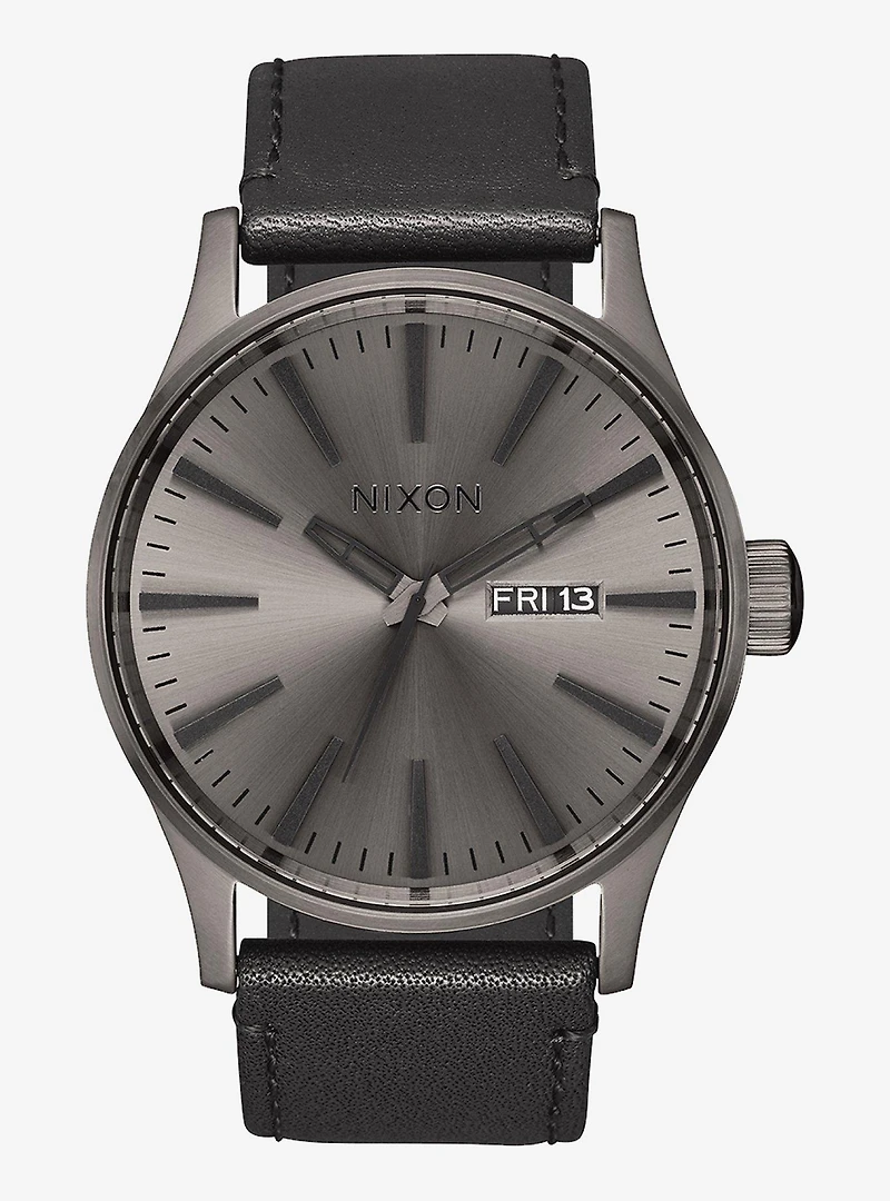 Nixon Sentry Leather Gunmetal and Black Watch