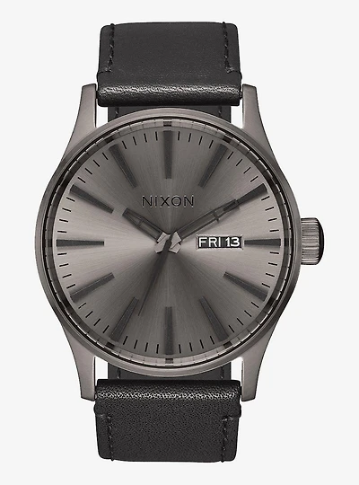 Nixon Sentry Leather Gunmetal and Black Watch