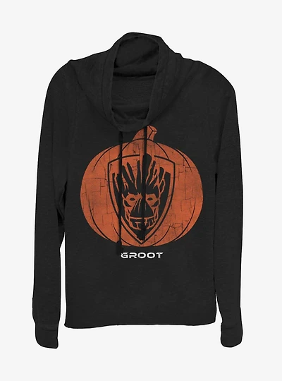 Marvel Guardians Of The Galaxy Groot Pumpkin Cowlneck Long-Sleeve Womens Top