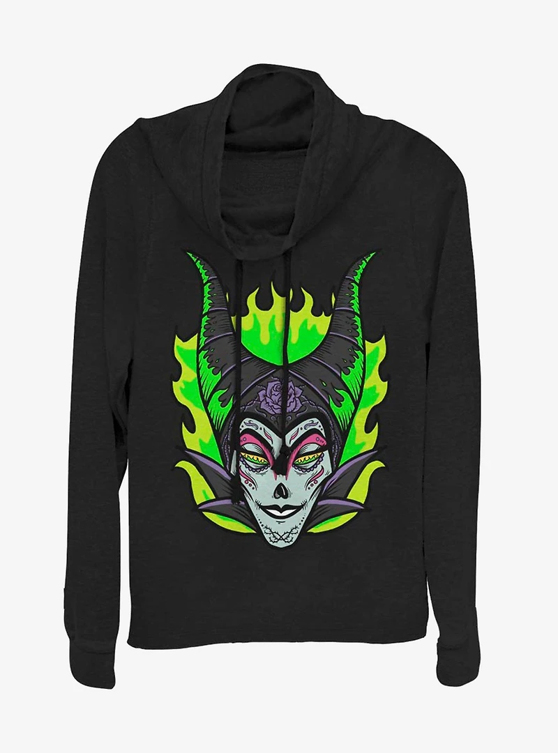 Disney Maleficent Sugar Skull Cowlneck Long-Sleeve Womens Top