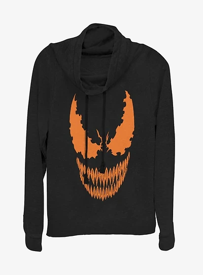 Marvel Venom Pumpkin Orange Face Cowlneck Long-Sleeve Womens Top